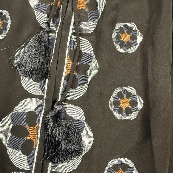 Rungolee Silk Blouse Black Gray Embroidered Beaded Women’s Size Small Boho - Picture 3 of 7